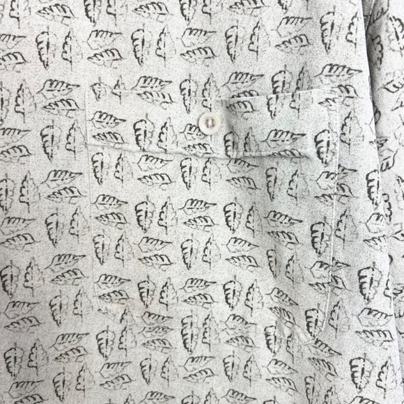 Mantles 100% silk beige leaf print short sleeve shirt XL - Picture 9 of 11